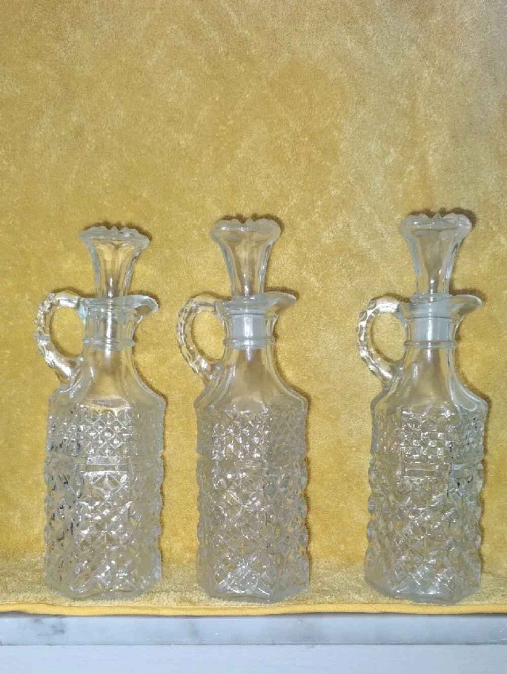 Vintage Anchor Hocking Wexford Clear Glass Cruet Bottles with Stoppers-Set of 3